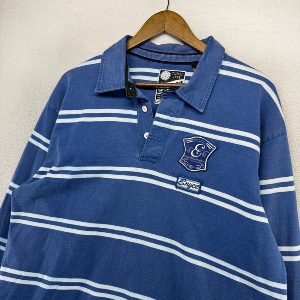 Vintage Enyce Rugby Shirt Men's XL Blue White Striped Thick Preppy Collared y2k